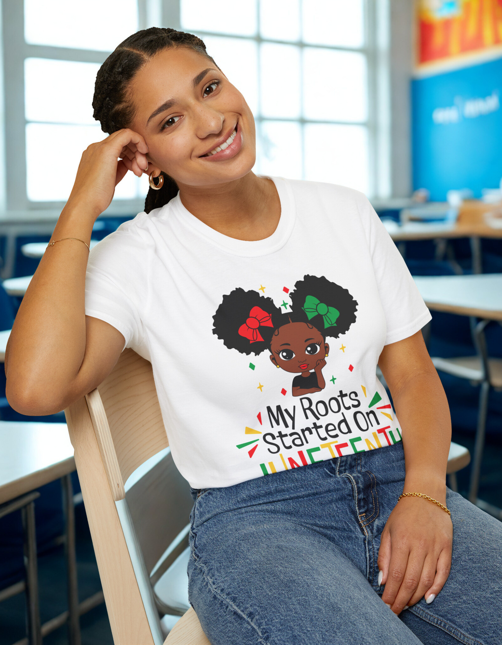 Juneteenth Roots Young Girl Illustration T-Shirt | Black History Tee