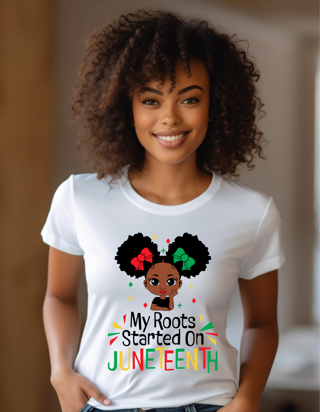 Juneteenth Roots Young Girl Illustration T-Shirt | Black History Tee