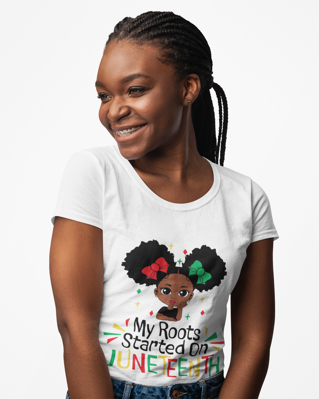 Juneteenth Roots Young Girl Illustration T-Shirt | Black History Tee