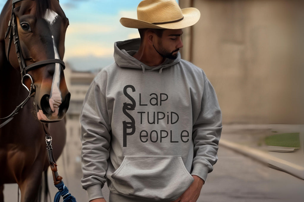 Slap Stupid People Sarcastic Hoodie in Sport Grey
