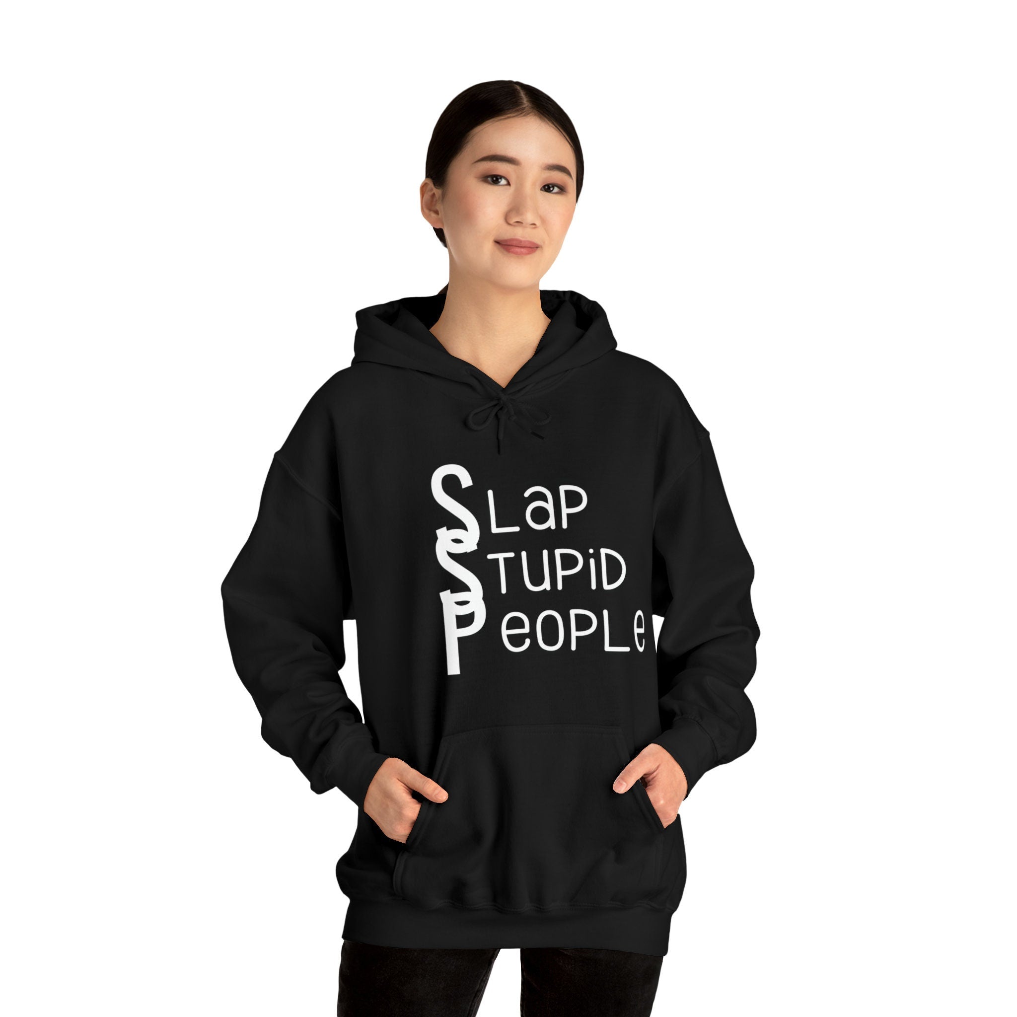 Slap Stupid People Sarcastic Hoodie in Black