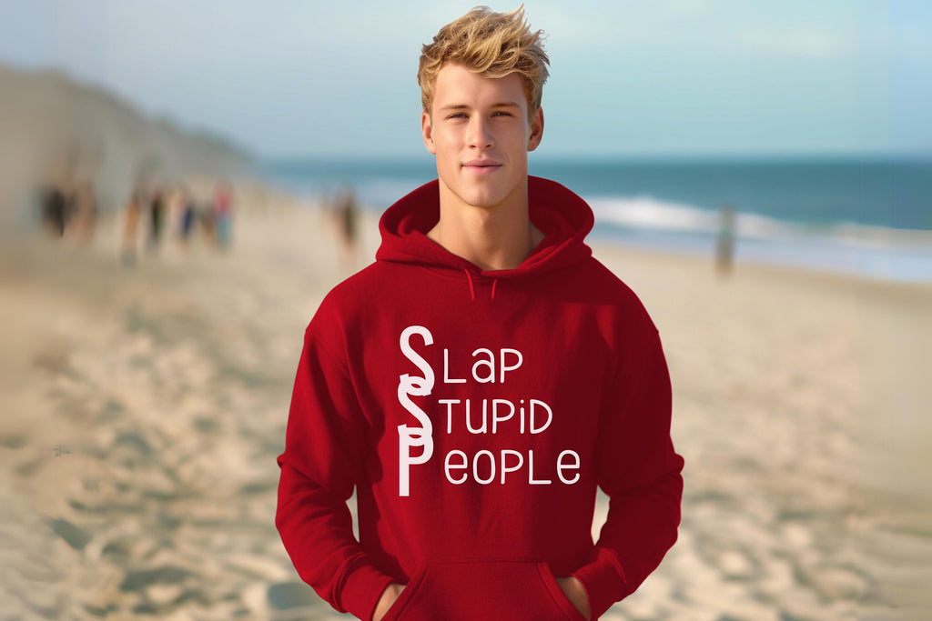 Slap Stupid People Sarcastic Hoodie in Red