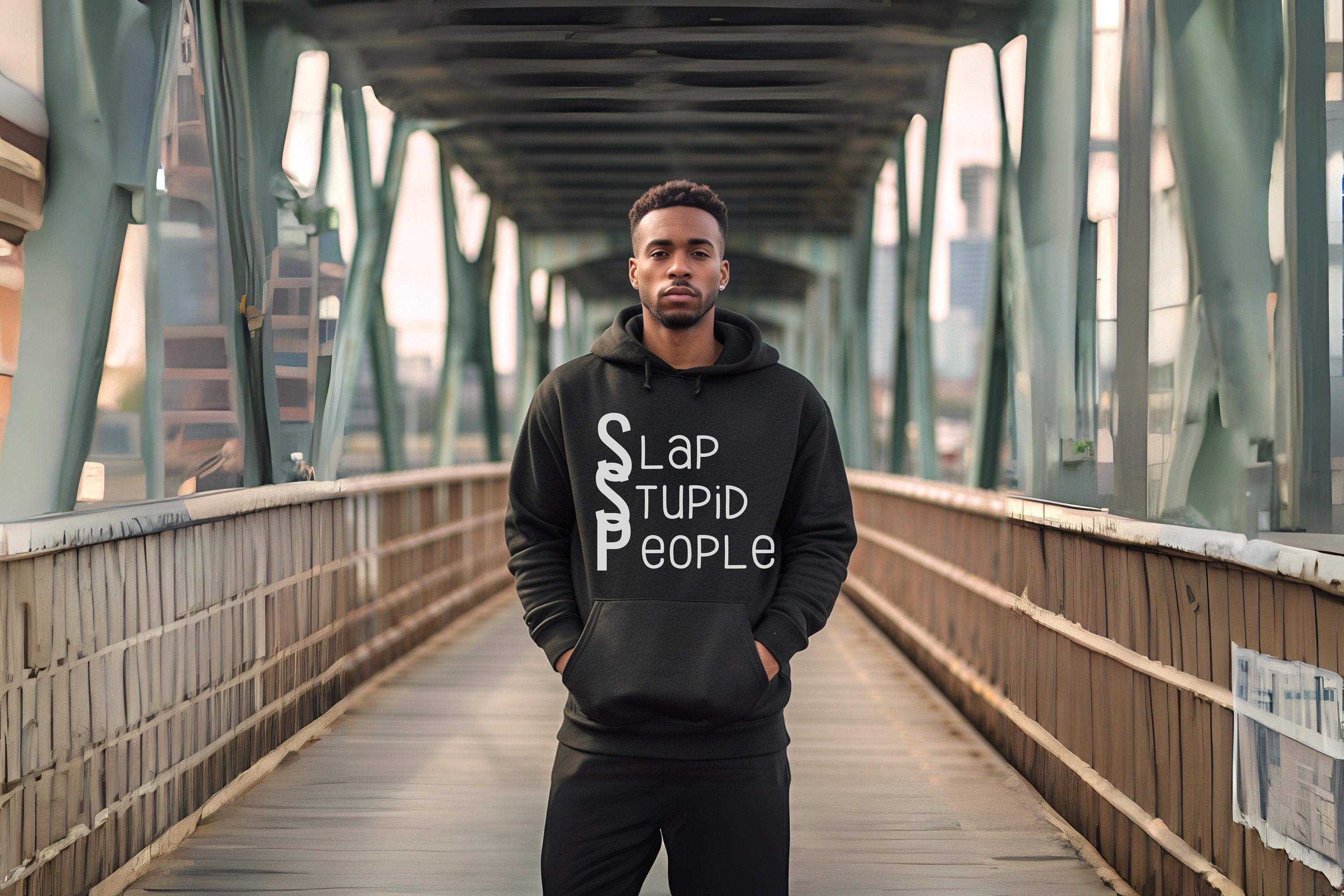 Slap Stupid People Sarcastic Hoodie in Black