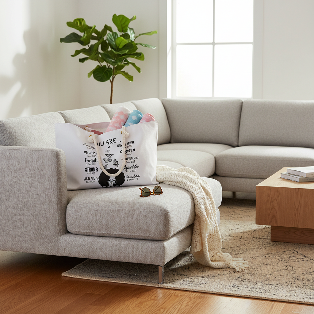 Oversized tote on couch
