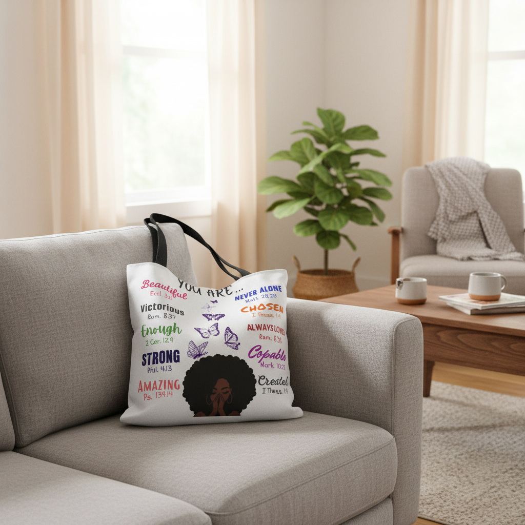 Tote bag on couch